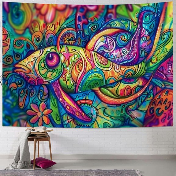 GOSMITH Flower Psychedelic Tapestry, Abstract Figure Hippie Arabesque Retro Pattern Tapestry/Wall Hanging Decor For Bedroom Living Room Dorm Painting