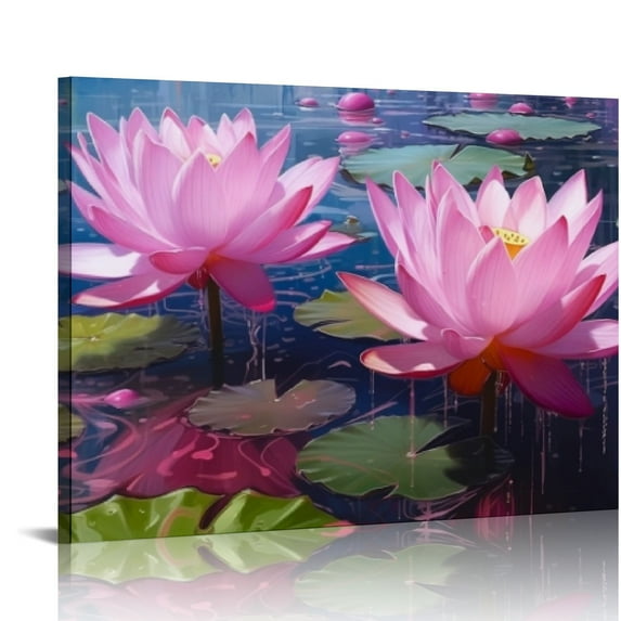 GOSMITH Flower Wall Art for Living Room, Pink Lotus Canvas Wall Decor for Bedroom, Watercolor Floral Print Painting Decoration