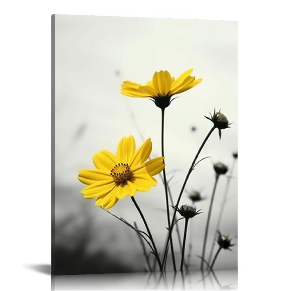Galsang Floral Canvas Wall Art Set - 3-Panel Black & White Flower Prints, Framed & Ready To Hang, 12x16" Each