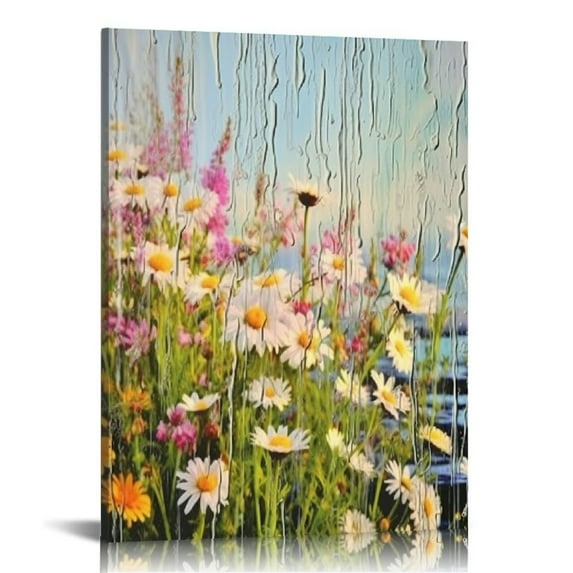 GOSMITH Focholor Wildflower Canvas Wall Art Colorful Spring Flower Poster Picture Landscape Painting for Living Room Bedroom Home Decoration Inner Frame Ready to Hang (Medium)