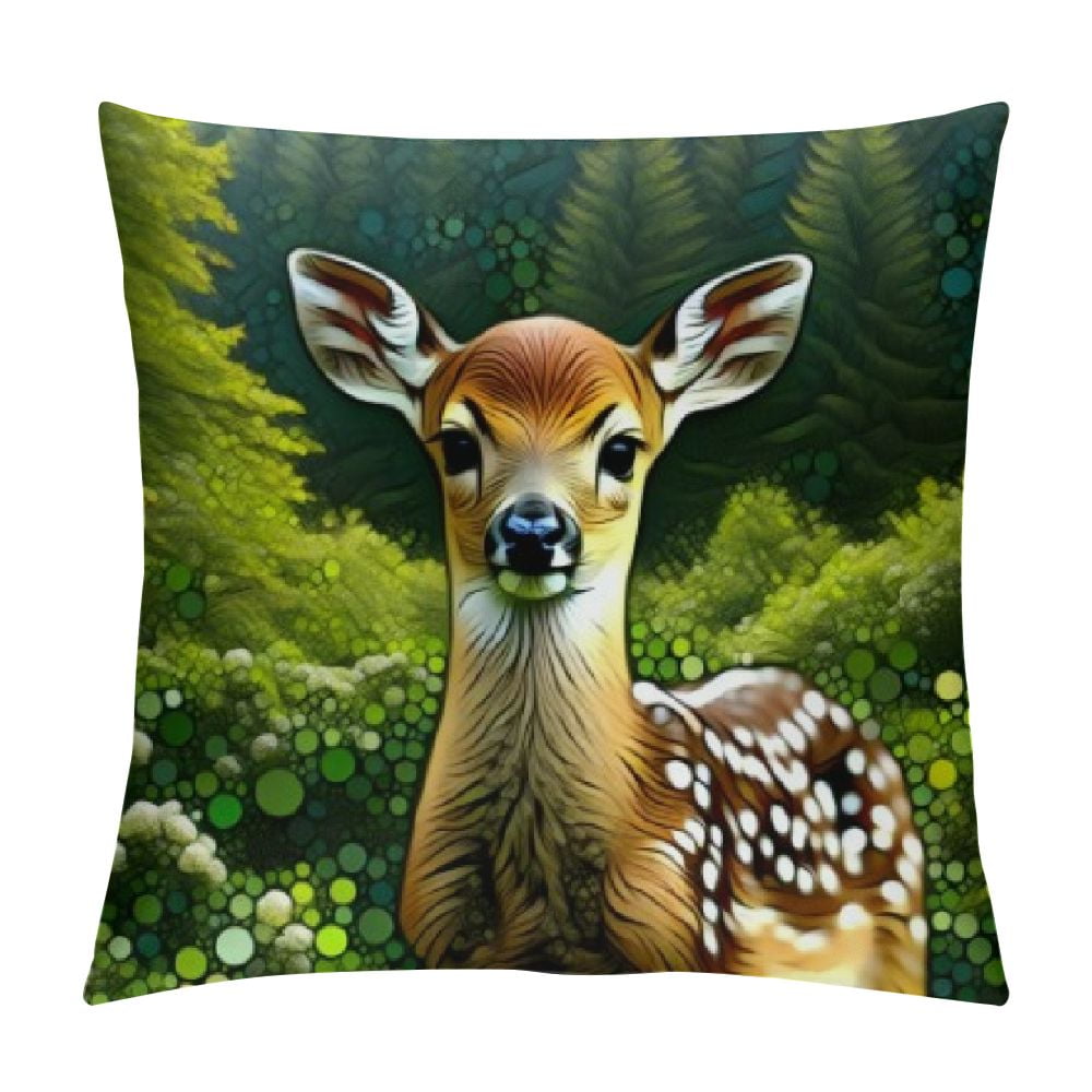 GOSMITH Forest Animals Pillow Covers Deer Fox Rabbit Bear Decorative
