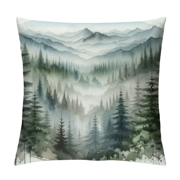 Leisuo Forest Throw Pillow Cushion Case, Watercolor Painting of Nature Landscape Forest Tree Mountains Pine Trees, Modern Accent Square Covers for Bedoom Living Room Sofa
