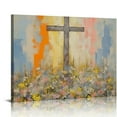 thumbnail image 1 of GOSMITH Framed Cross Flower Wall Art Christian Floral Oil Painting Canvas Prints Abstract Religious Posters Church Graffiti Pictures Wall Decor Ready To Hang, 1 of 4