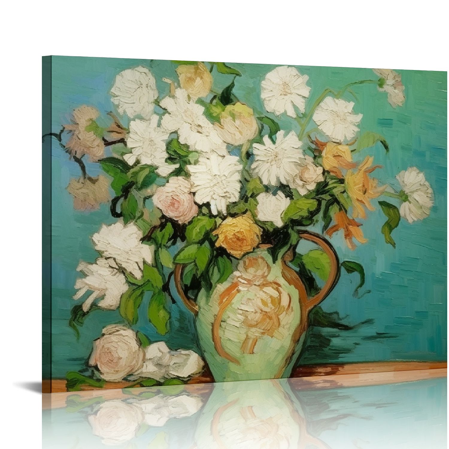 GOSMITH Framed Wall Art of Vase with Pink Roses by Vincent Van Gogh Oil ...