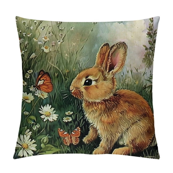 Leisuo Fresh Flower & Rabbit Decorative Farmhouse Pillow Covers Home Decor Butterfly Throw Pillow Case Cushion Cover(Rabbit White-Floral) White