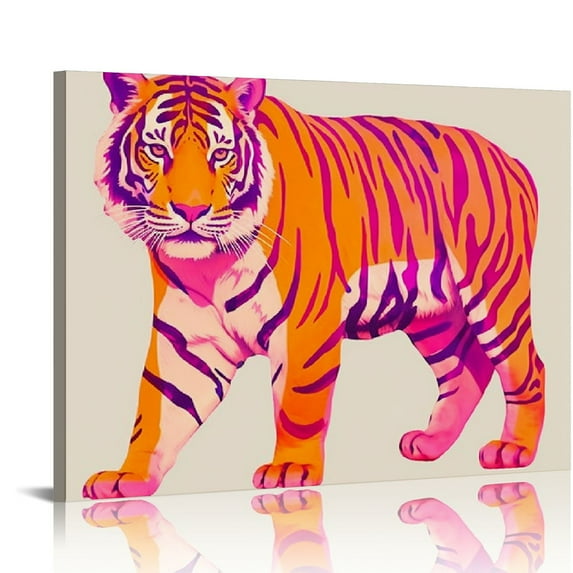 GOSMITH Funky Pink Orange Tiger Canvas Wall Art, Trendy Preppy Animal Painting Poster for Girls Bedroom, Cute College Dorm Apartment Wall Decor, Hot Pink Girly Art Print 20x16/16x12"