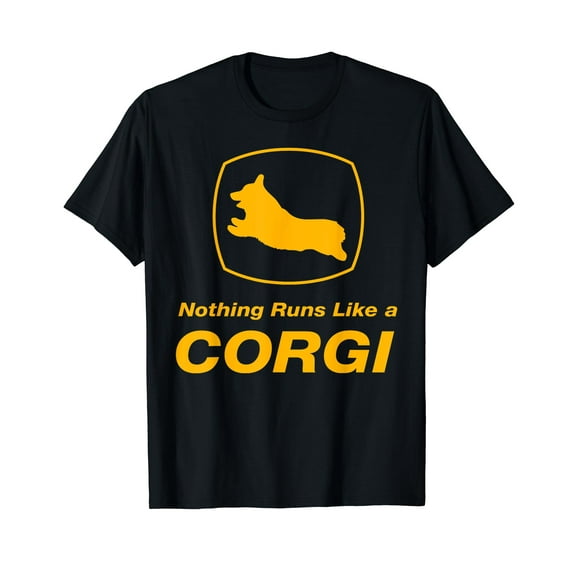 Leisuo Funny Corgi T-Shirt - "Nothing Runs Like A Corgi" Classic Fit Round Neck 100% Cotton black