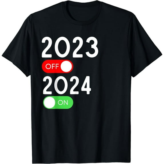 GOSMITH Funny Happy New Year 2024 On Off New Year's Party T-Shirt black