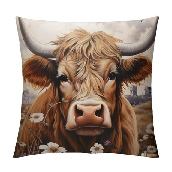 GOSMITH Funny Highland Cow Cattle Farmhouse Vintage Throw Pillow Case Cover Cushion Pillowcase for Sofa Bed Chair Living Room Home Decor