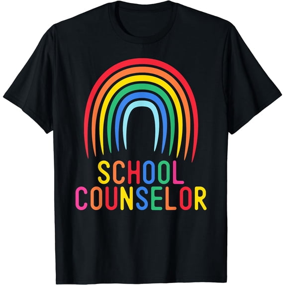 Leisuo Funny School Counselor Rainbow Appreciation Back to School T-Shirt black-177336