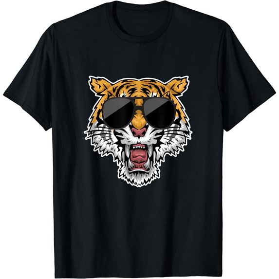 Leisuo Funny Wild Animal Lover Kids Gift Idea Tiger T-Shirt 150529-black