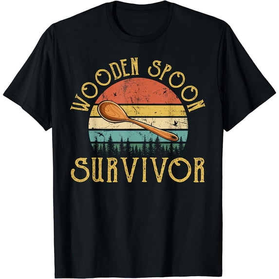 GOSMITH Funny Wooden Spoon Survivor Vintage Retro Humor T-Shirt 97277-black