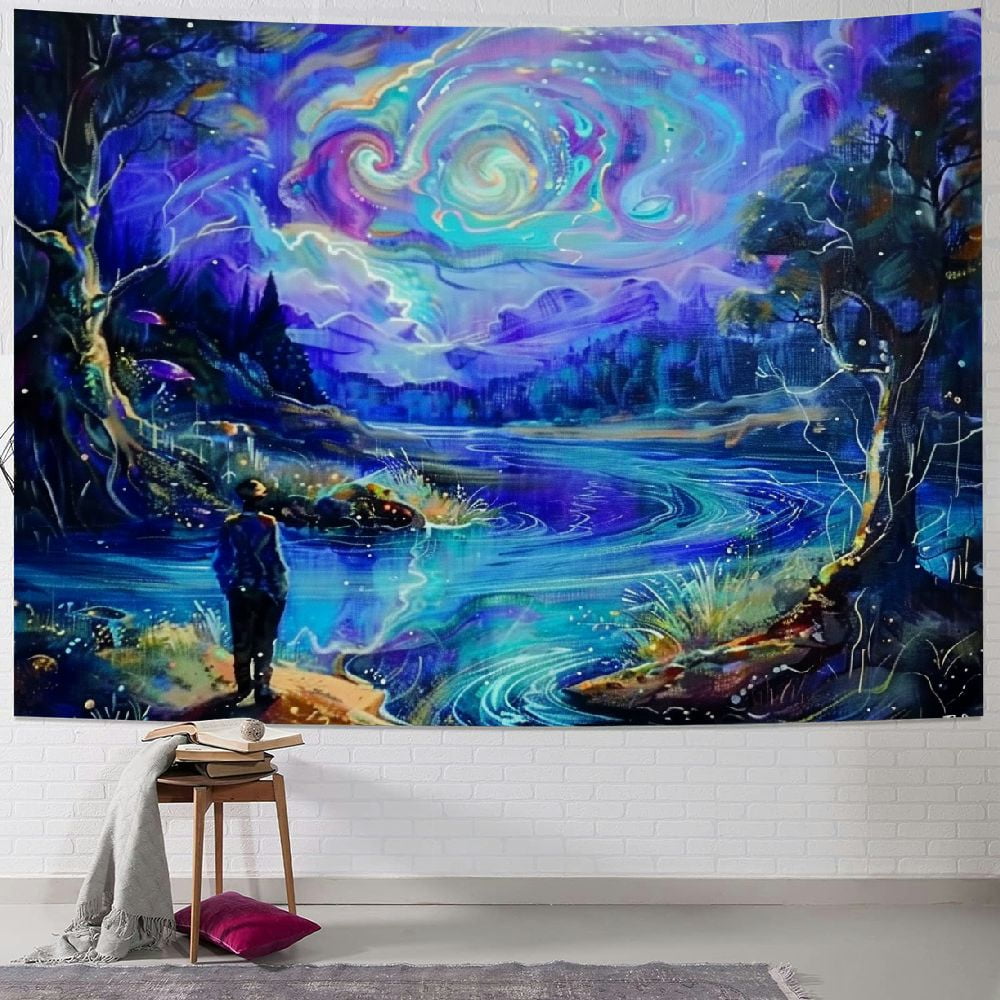 GOSMITH Galaxy Tapestry UV Reactive Mountain Astronaut Tapestry Fantasy