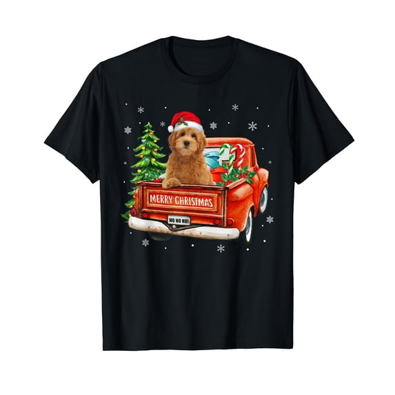 GOSMITH Goldendoodle Dog Ride Red Truck Christmas Dog Lover Pajama T-Shirt black