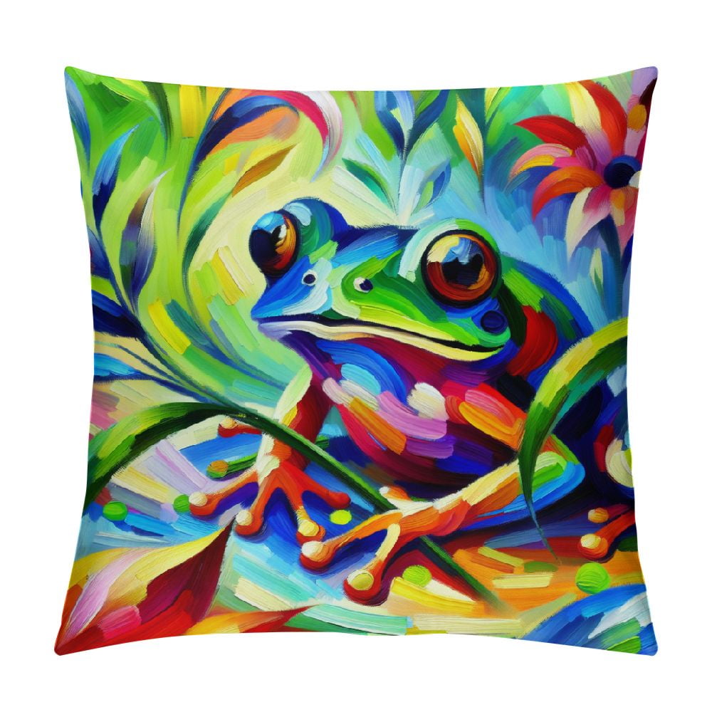 GOSMITH Green Frog Throw Pillow Cover, Cute Tropical Forest Frog Palm ...