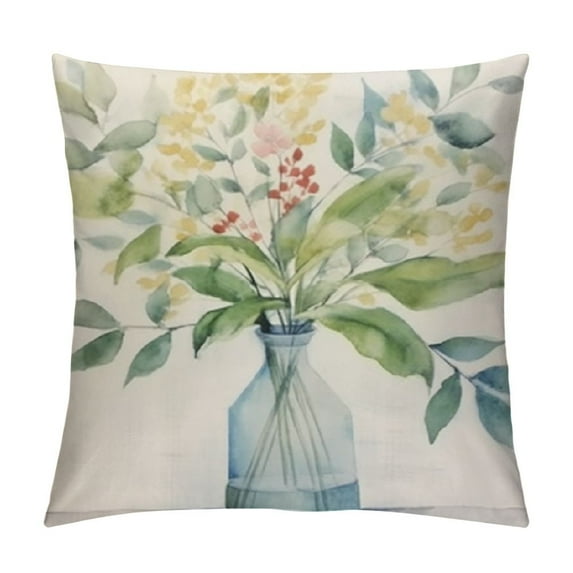 GOSMITH  Green Plants Throw Pillow Covers Watercolor Eucalyptus Leaves Decorative Pillow Covers Cushion Cover Green Blue