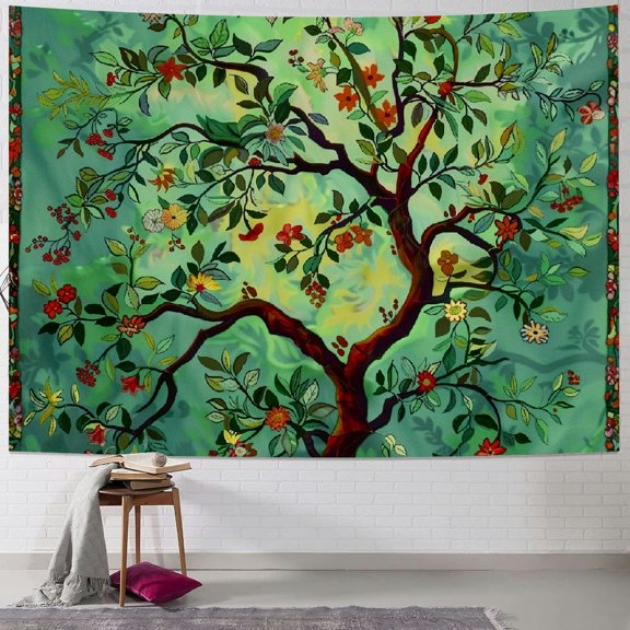 GOSMITH Green Tree of Life Tapestry Vertical Indian Forest Tapestries for Bedroom Aesthetic Nature Floral Plant Tapestrys Wall Hanging Hippie Tie Dye Wall Tapestry Painting
