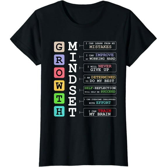 Leisuo Growth Mindset Shirt Positive School Classroom Teacher Gift T-Shirt 213110-black