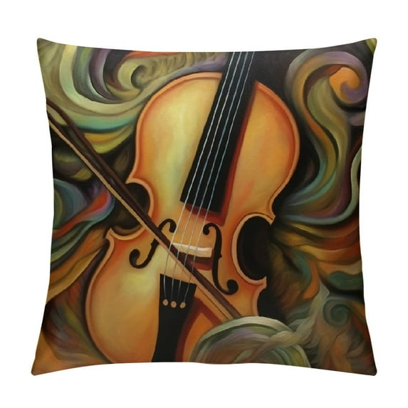 GOSMITH Guita Decorative Throw Pillow Cover Case Fluttering Mobile Human and Musical Note Red Brown Black Pillow Cases Square Standard Cushion Covers for Couch Sofa Bed