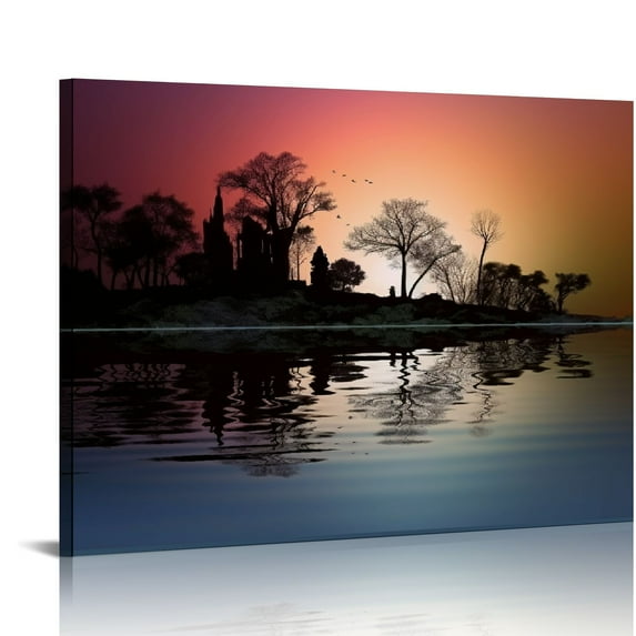 GOSMITH Guitar Wall Art Abstract Guitar Tree Island Canvas Painting Print Music Wall Art Musical Posters Guitar Art Music Lover for Bedroom Living Room Decor Framed Ready to Hang