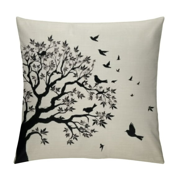 GOSMITH Hand-Painted Oil Painting Rustic Forest Wildlife Birds Tree Branches Waist Lumbar Throw Pillow Case Cushion Cover Long Oblong