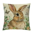 thumbnail image 1 of GOSMITH Happy Easter Bunny Decorative Throw Pillow Covers, Hello Peeps Rabbit Lily Flowers Porch Patio Outdoor Pillowcase, Plaid Check Polka Dot Farmhouse Cushion Case Home Decor, 1 of 5