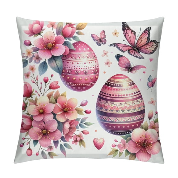 Leisuo Happy Easter Pillow Covers, Bunny Rabbits Floral Eucalyptus Easter Eggs Decorative Farmhouse Throw Pillowcases for Home Sofa Couch Decoration
