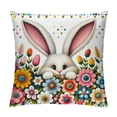 thumbnail image 1 of GOSMITH Happy Easter Rabbit Throw Pillow Cover, Spring Bunny Flower Square Party Cushion Case Holiday Decoration for Sofa Couch Bed White, 1 of 5
