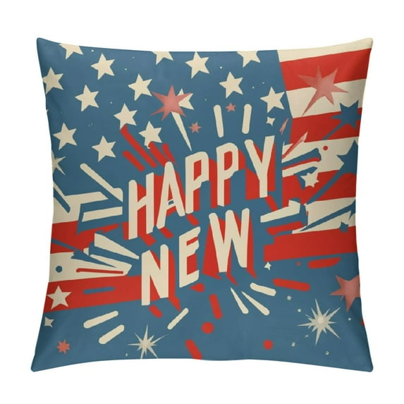 GOSMITH Happy New Year America US Flag Throw Pillow Covers Celebrate New Year House US Flag Throw Pillow Covers Christmas Holiday Party Supplies for Home Decor