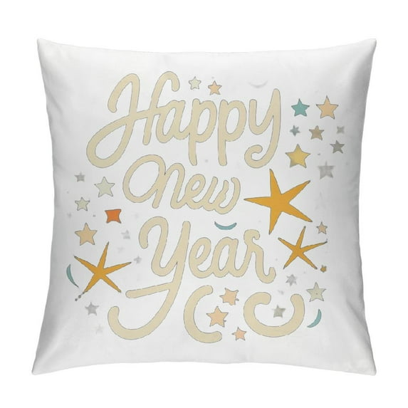 GOSMITH Happy New Year Black Home Decorative Cotton Linen Pillow Covers