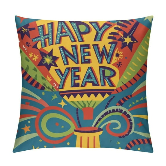 GOSMITH Happy New Year Fireworks Balloon Throw Pillow Cover, Holiday Cushion Case Decoration for Sofa Couch
