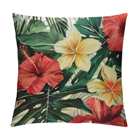 GOSMITH Hawaii Throw Pillow Cover Retro Tropical Hibiscus Flowers Leaves Green Plants Summer Decor Lumbar Pillow Case Cushion for Sofa Couch Bed