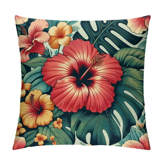 GOSMITH Hibiscus Flowers Pillowcase Summer Hawaiian Tropical Plants Decorative Throw Pillow Covers Cushion Covers for Sofa Couch Bed Chair