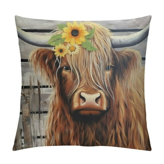 GOSMITH Highland Cow Art Farmhouse Throw Pillow Cover Decor Vintage Country Farmhouse Art for Gifts and Home Decor Throw Pillow Cover