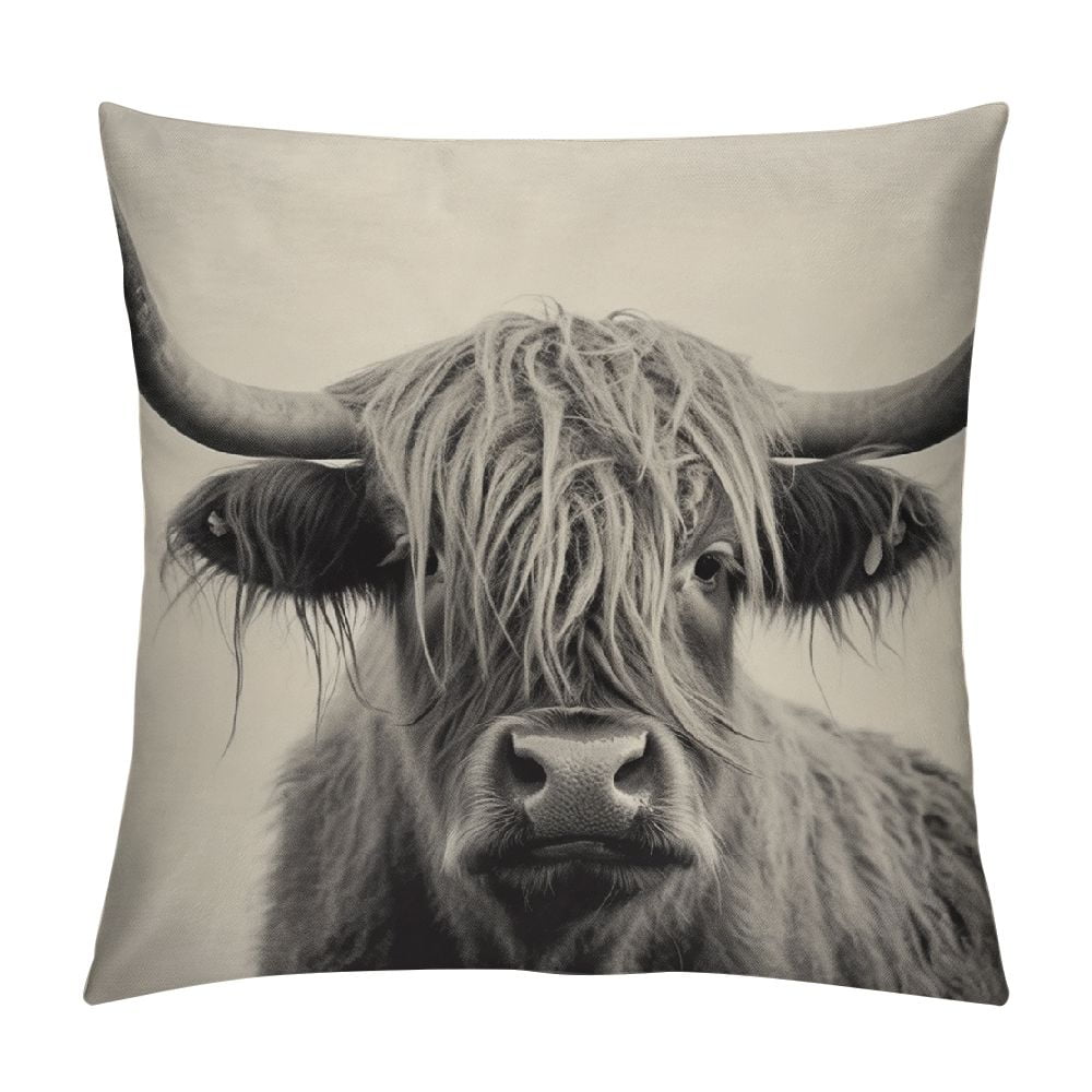 GOSMITH Highland Cow Print Lumbar Pillow Covers Western Cowhide Cattle Ox Horn Hairy Rectangular