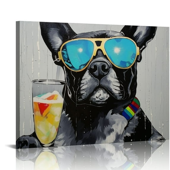 GOSMITH Hip-Hop dog graffiti wall art black and white canvas wall art room decor aesthetic suitable for bar living room bedroom bathroom teenage and baby room decoration