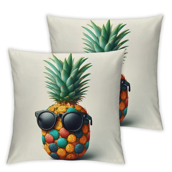 GOSMITH Home Decor 2-Piece Short Plush Pillowcase Set - Pineapple Summer Watercolor Pineapple Wears Glasses Pattern Tropical Fruit White