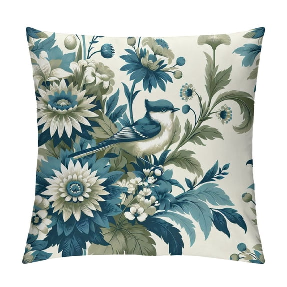 Leisuo Home Decor Pillow Cases Blue Watercolor Hibiscus Flowers Iris and Bird,Cushion Cover Oblong Rectangle for Men Women for Sofa Bedroom Livingroom