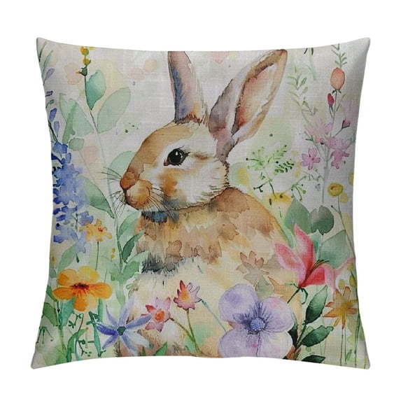 Leisuo Home Decor Vintage Rustic Farmhouse Rabbit with Flower Throw Pillow Covers Square Animals Bunny Grass Floral Outdoor Pillows Cushion Cover for Couch (Bunny&Grass) White