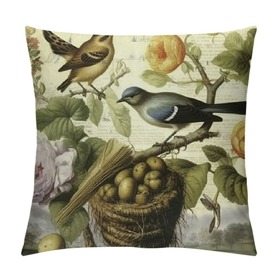 GOSMITH Hopyeer 4Pack Rustic Vintage Animals Throw Pillow Covers Decorative Cute Rabbits Dragonflies Robin Birds Butterfly Classical Pairs Garden Flowers Pillow Cushion Cover