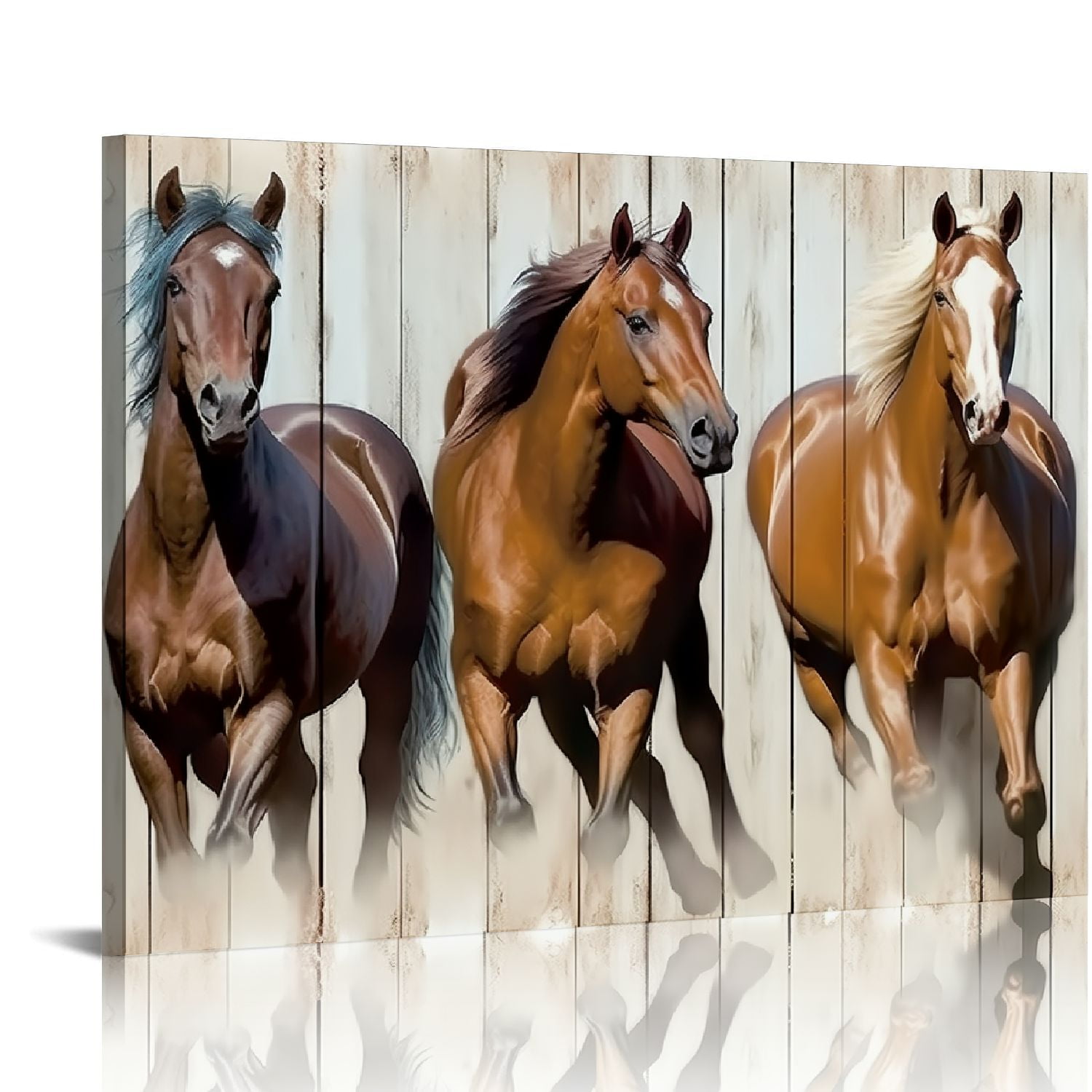 Rustic Horse Design GOSMITH Horse Canvas Wall Art Racing Horses on Vintage Wood Textured ...