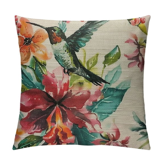 GOSMITH Hummingbirds Throw Pillow Cover Colorful Flying Bird Tropical Exotic Lily Floral Green Leaves Cozy Square Cushion Case for Men Women Room Home Decor