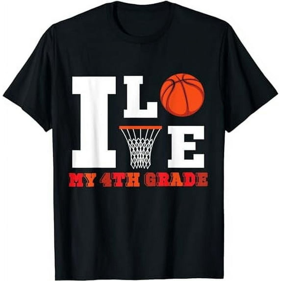 GOSMITH I Love My 4th Grade Basketball First Day of School T-Shirt black