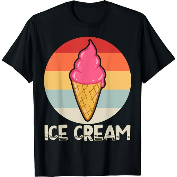 GOSMITH Ice Cream Retro T-Shirt, Polyester Round Neck Short Sleeved Super Soft Summer Style 140668-black