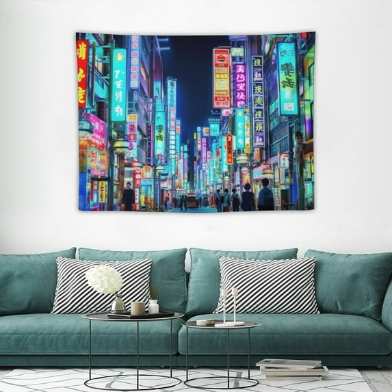 GOSMITH Japan Shinjuku Kabuki-cho Night Tapestry Punk Japanese Tokyo Billboards District City Art Wall Hangings for Living Room Bedroom Dorm Man Cave Background