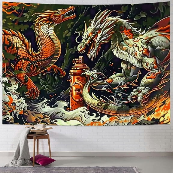 Leisuo Japanese Fighting Wall Tapestry Fantasy Mythology Animal Theme Art Wall Hanging Tapestry Flannel Fabric for Living Room Bedroom Dorm Painting