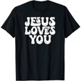 thumbnail image 1 of GOSMITH Jesus Loves You Retro Vintage Style Graphic Men Womens T-Shirt 93820-black, 1 of 3