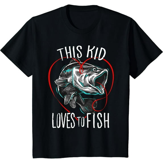 GOSMITH Kids Fishing Shirts Boys This Kid Loves to Fish T-Shirt Black Medium black-8649