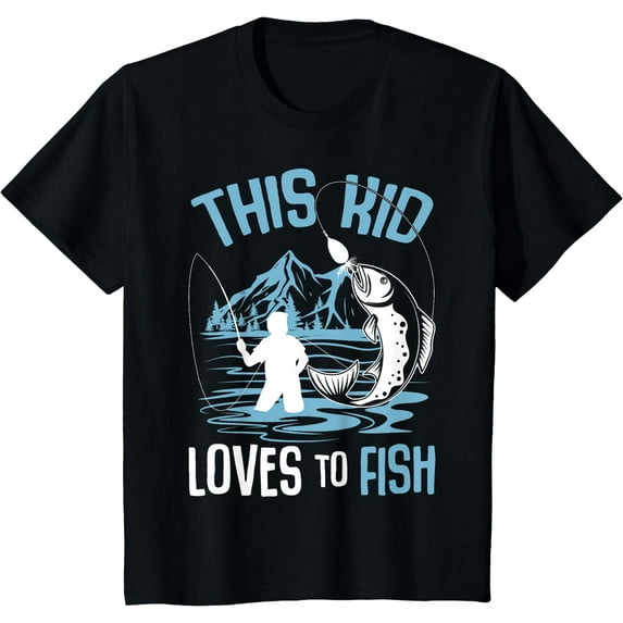 GOSMITH Kids This Kid Loves To Fish Fishing Boys T-Shirt 158080-black