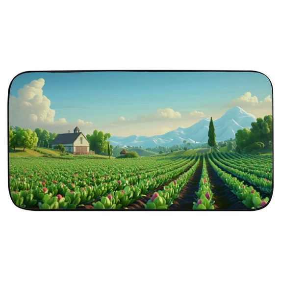 GOSMITH Kitchen Floor Mat Dog Doormat Absorbent Welcome Entrance Doormat Farm Sunrise Blue Sky Planted Fields Plants 19.68*39.37 in